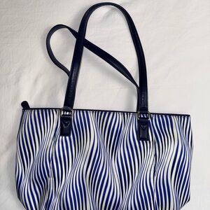 Vera Bradley Blue & White Optical Stripe Nylon Tote